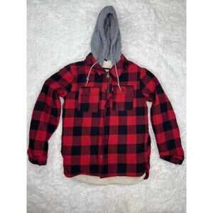 Levis Plaid Fleece Lined Hoodie Jacket Black/Red Heavyweight Full Zip Coat Sz‎ S